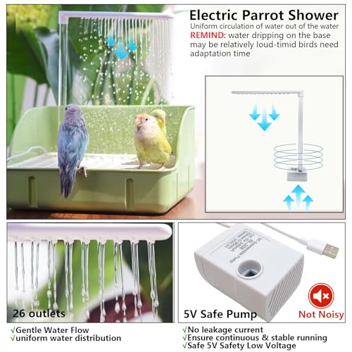 Image of kathson Parrot Bathtub, Automatic Bird Bath Indoor,Parakeet Shower Fountain,Parrot Bath Tub for Pet Birds, Cockatiel, Conure, Budgie, Lovebird, African Grey, Finches (Green)