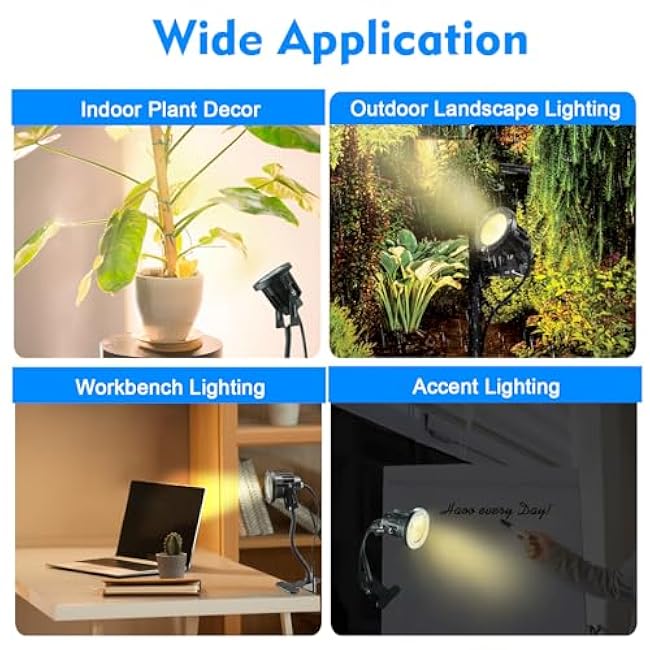 Taysing LED Spot Lights Plug in Outdoor Indoor Light 7W 3000K 6.6ft Power Cord Waterproof Landscape Lights Spotlight with Clip and Metal Hose for Plants Yard Garden Accent Lighting Ambient Light