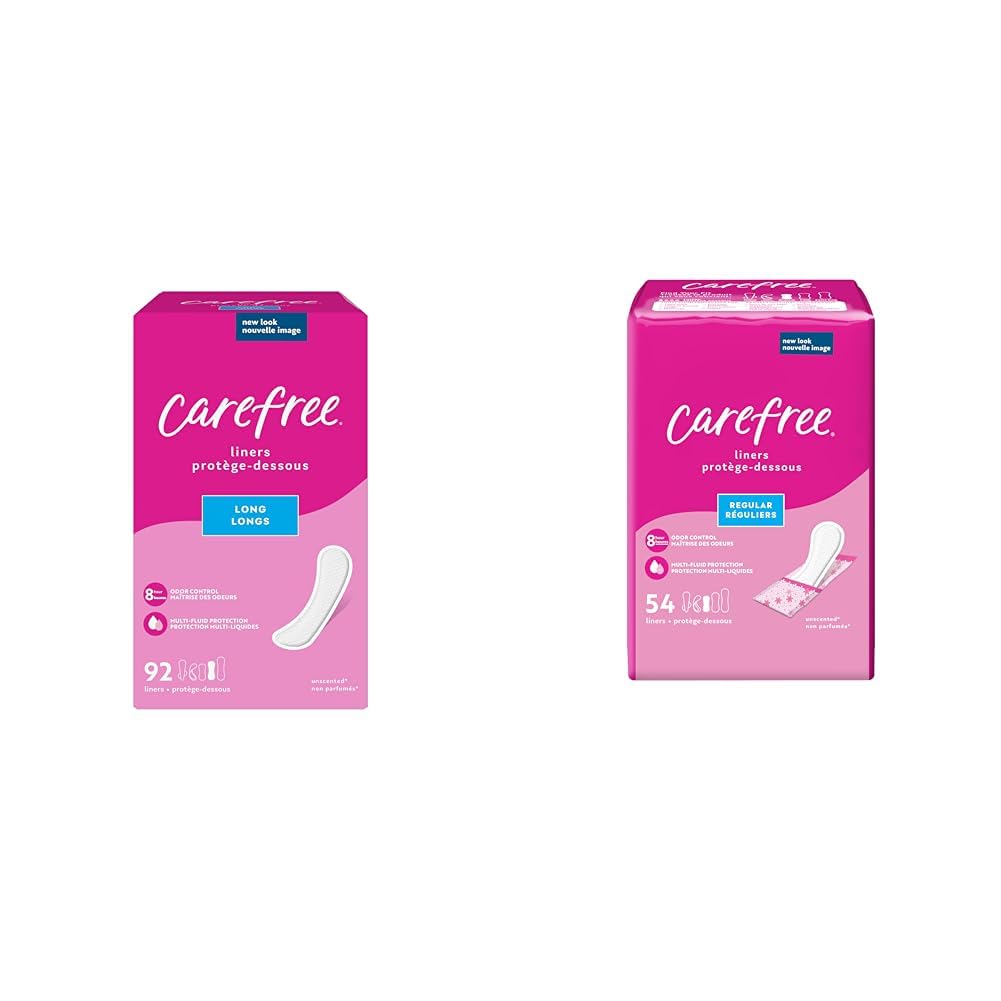 Carefree Panty Liners, Long Unwrapped 92ct & Regular Wrapped 54ct (Packaging May Vary)