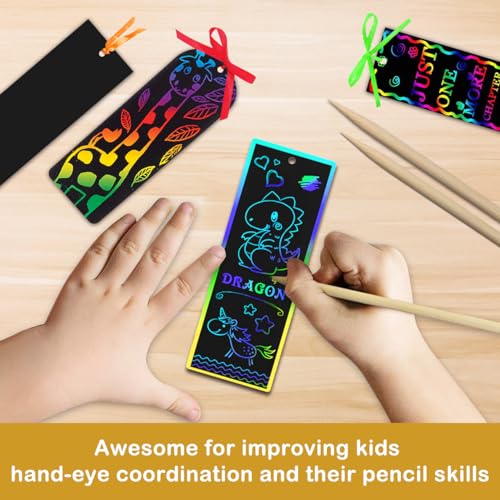 Image of ZMLM Rainbow Scratch Paper Art Bookmarks for Kids Party Favors Birthday | 36 Pack Classroom Gifts Bulk,Goodie Bag Stuffers,Magic Scratch DIY Bookmarks Making Kit,Art Crafts for Boys Girls Ages 4-12