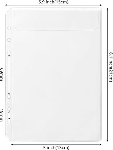 Miniatura 2 de Bolsillos transparentes de PVC A5, sin cremallera, 6 agujeros, sobres de efectivo para carpeta de presupuesto A5, insertos para planificador, bolsa