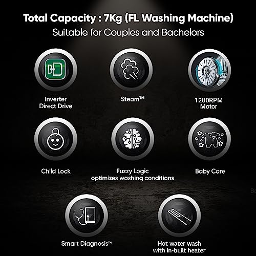 Image of LG 7 Kg 5 Star Inverter Touch Control Fully-Automatic Front Load Washing Machine with in-built Heater (FHM1207SDL, Silver, 6 Motion Direct Drive & Steam)