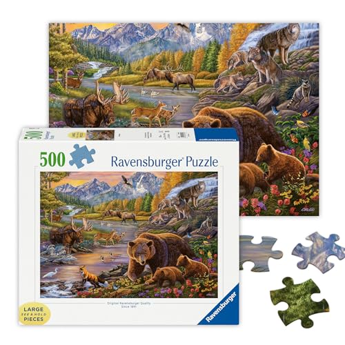 Ravensburger - Wilderness - 500 Piece Large Format Jigsaw Puzzle - Stunning Scenery of Mountain Wildlife - Bears, Wolves & More - Frameable - Premium Quality - Puzzles for Adults