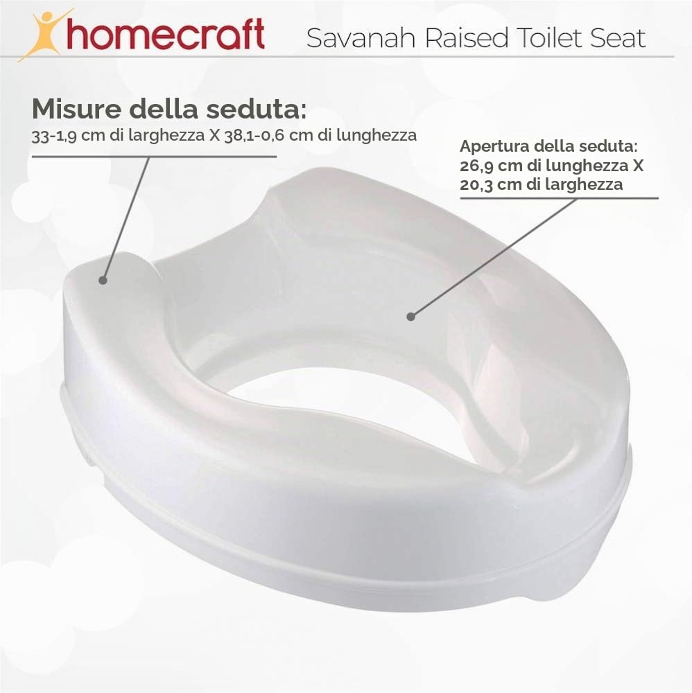 Savanah - Sedile WC rialzato con coperchio 10 cm / 4 pollici, Per persone con mobilità ridotta