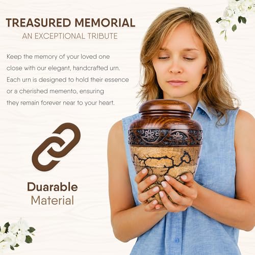 Image of Cremation Urn for Human Ashes Adult Male or Female, Wooden Urn, Hand Carved Memorial, Large Adult Urn, Burial Urn, Wood Turned Casket for Men Women, Funeral Urn for Ashes (Medium 120 Cu /in)