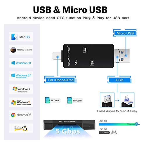suntrsi TF/SD Card Reader compatible with iPhone/OTG Android/Computer, Micro SD Card Reader compatible with iPhone/iPad Charging,Compatible to SD Card Camera Adapter "x disk" - Thumbnail 3