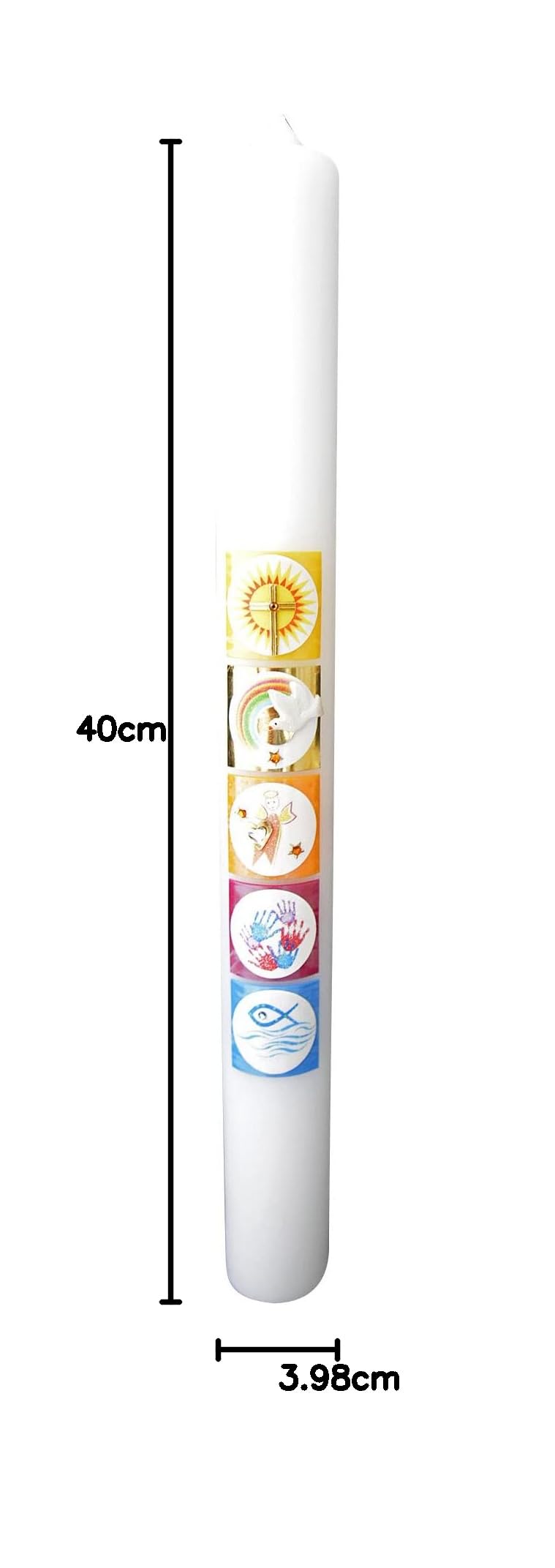 Vela de bautizo o comunión (aprox. 400/40 mm), varios símbolos