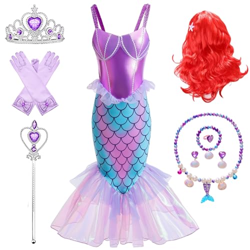 Kosplay Niñas Disfraz de Princesa Sirena con Peluca y Accesorios Vestido de Ariel Princesa Vestido de Sirena Cumpleaños Fiesta Navidad Halloween Carnaval Cosplay Vestirse Chica 100-150