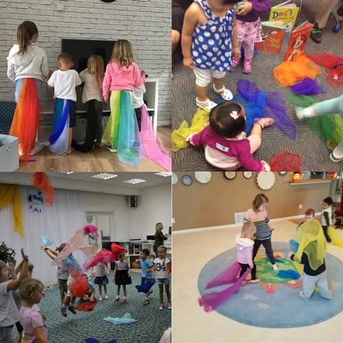 Juggling Dance Scarves 12 PCS Upgraded Reinforced Edges Scarves for Kids Play Silk Scarfs for Babies Toddlers Children Movement Music Scarf Magic Tricks Performance Props Accessories 24 Inches4