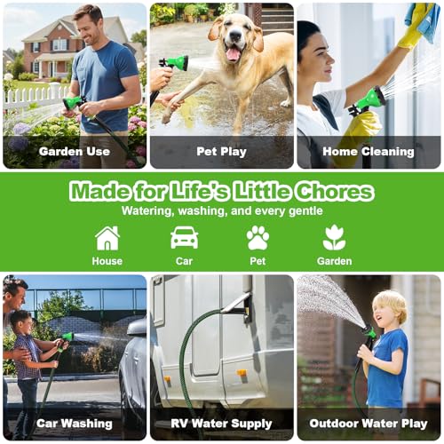 Image of Garden Hose 50ft, Non-Expanding Water Hose with 10 Function Nozzle, Lightweight, Kink Free, Sturdy, Leak-Proof, Portable, Flexible Hose 50ft for Outdoor, Yard, Lawn, Car Wash and Camper Use