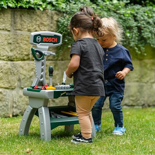 Theo Klein 8612 Bosch Werkbank Junior 2+ | Inkl. Helm, Schraubstock, Werkzeugen, Latten, Nägel, Schrauben und Muttern | Maße: 49 cm x 29 cm x 71 cm | Spielzeug für Kinder ab 2 Jahren