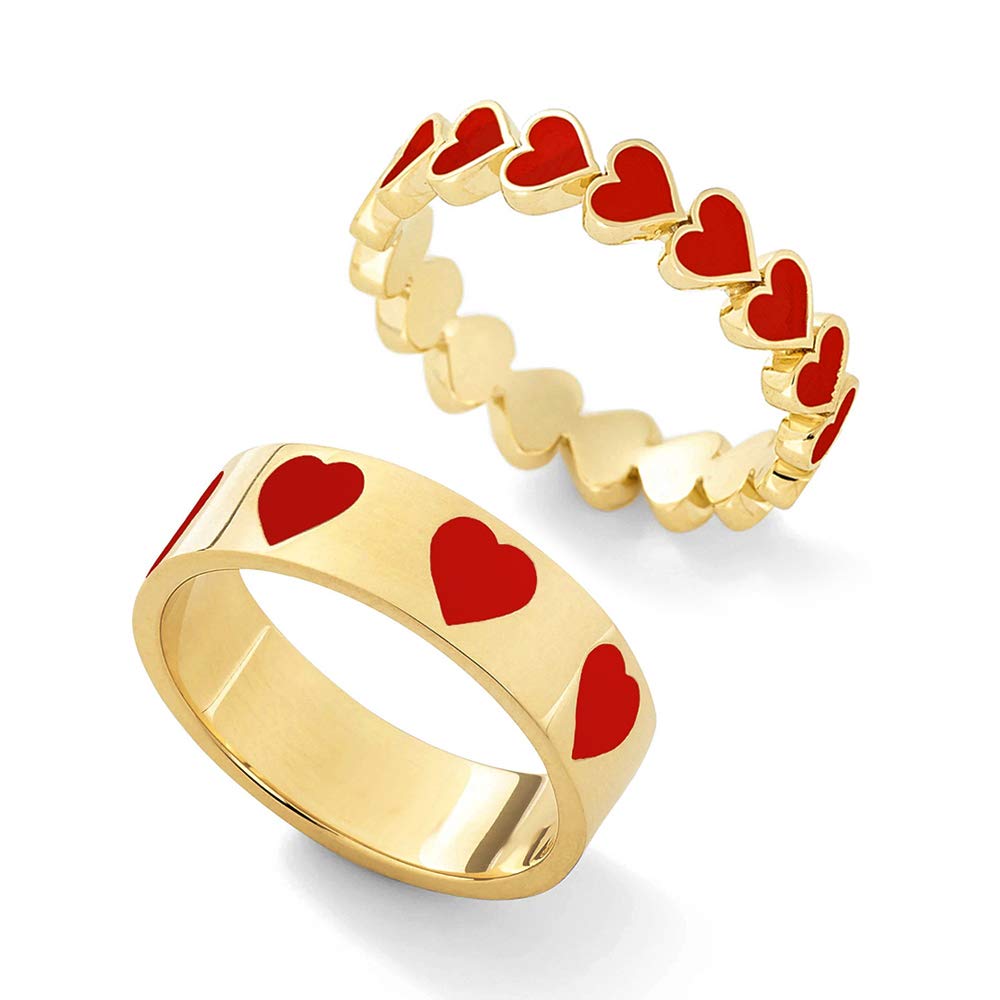 YOOESTORES822PCS Colorful Heart Ring Band Rings Set for Women Couple Cute Love Heart Plain Stackable Finger Rings Wedding Preppy Jewelry Gift