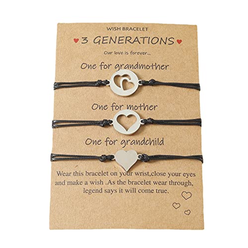 YALLNASL Grandma Mother Daughter Gifts Bracelet for 3 Generations Gift Bracelets Set Matching Bracelet for Grandma Mom Granddaughter Mothers Day Birthday Gifts 3 Heart Bracelets