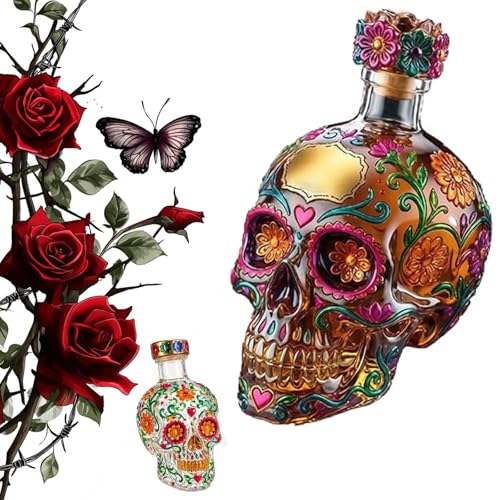 Begrenzte Auflage Tag der Toten Flasche Gotische Totenkopf-Karaffelflasche Begrenzte Auflage Tag der Toten Tequila Flasche 350ml leere skulpturale Glas-Schädel-Karaffel für Zuhause Bar-Dekor
