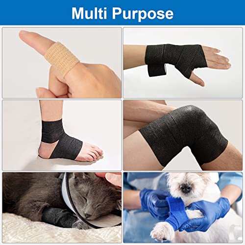 6 Rollen Selbsthaftende Bandage Hund Vet Wrap Pet Selbstklebender Verband 5cm x4,5 m Cohesive Bandages Haftbandage Elastische Binde Fixierbinde für Katze Hund Pferd Finger Kohäsive Bandage (Schwarz)
