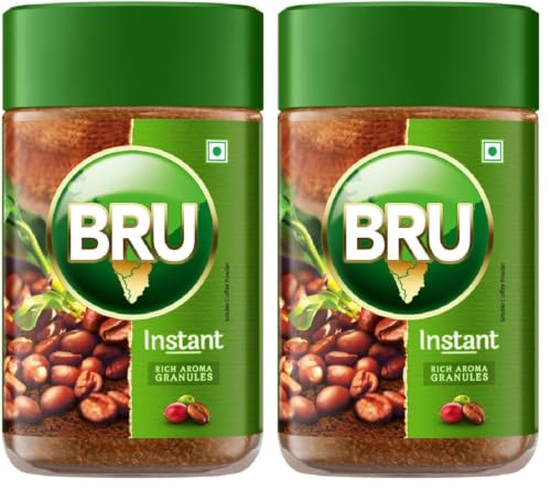 Image of BRU Gold Instant Coffee Powder 100 g Jar, 100% Pure Ground Coffee Powder from South India - Premium Arabica & Robusta Roasted Beans (Pack of 2)