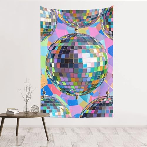 Tapisserie murale boule disco en velours pêche premium pour décoration d'intérieur