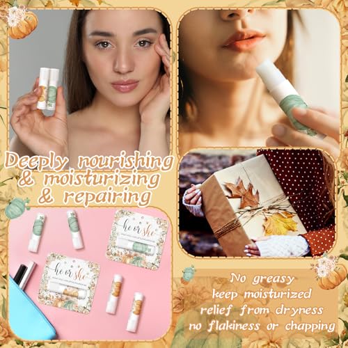 Image of 24 Pcs Fall Pumpkin Theme Lip Balm Bulk He or She Pumpkin Lip Moisturizer Care Baby Shower Party Favors for Guest Gift Set Travel Size Lipstick Gender Reveal Decoration Autumn Thanksgiving