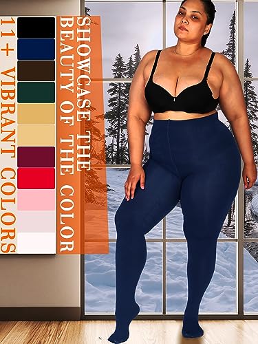 Image of HONENNA Queen Plus Size Fleece Lined Tights, 11+ Colors Thermal Warm Winter Tights for Women, Medias Termicas Mujer Invierno