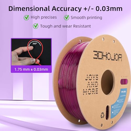 Image of 3DHojor TPU Filament 1.75mm TUP95A 3D Printer Filament Flexible Soft 3D Filament 1KG (2.2lbs) fit Most FDM 3D Printers Dimensional Accuracy + /- 0.03 mm-Transparent Purple