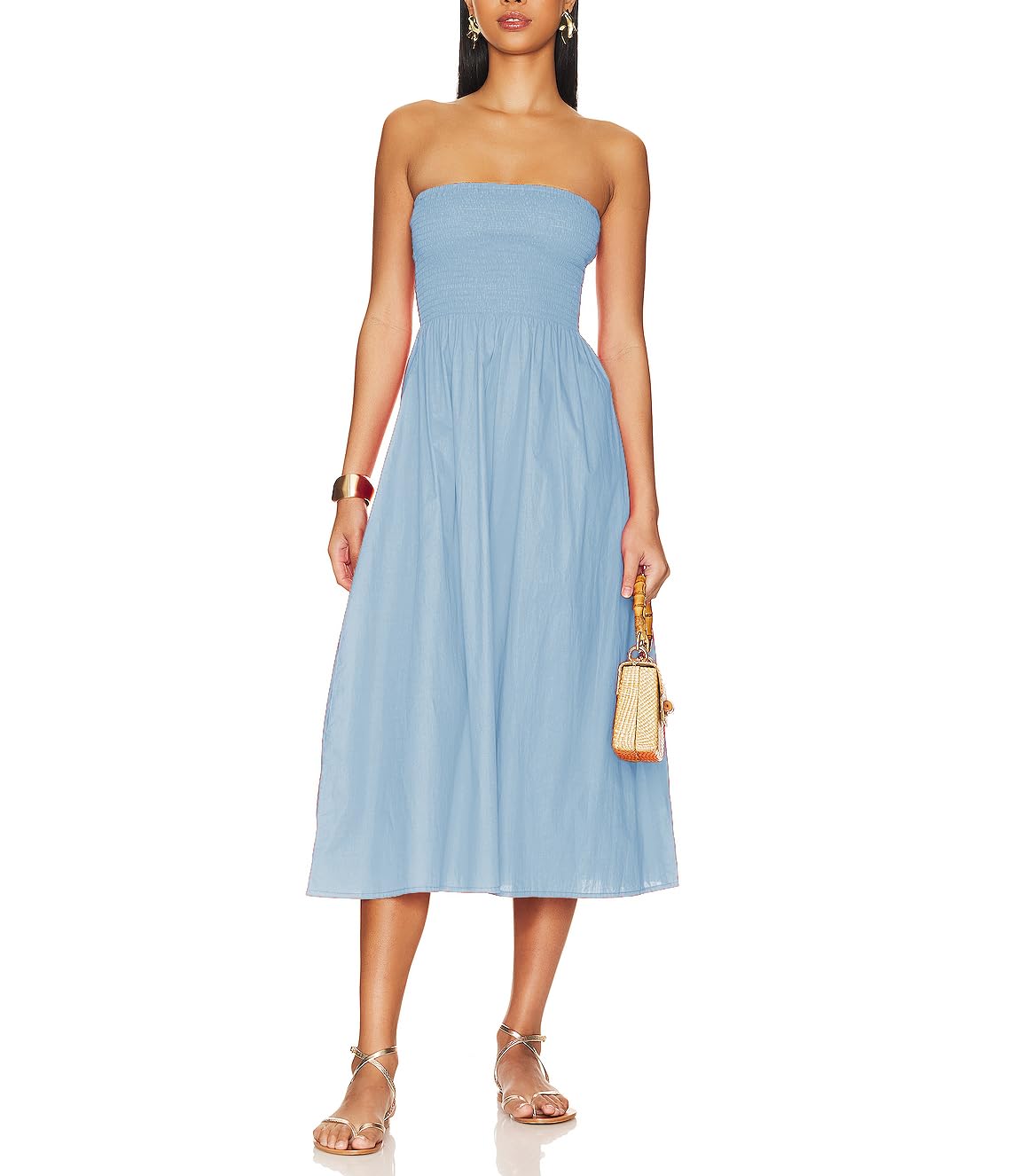 Aigeman Women Strapless Tube Maxi Dress Flowy Swing Long Sundress Sleeveless Summer Boho Beach Dress with Pokets 330