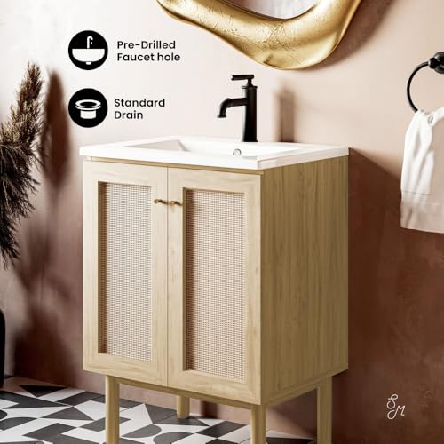 Image of Classe 24 inch Freestanding Bathroom Vanity in Natural Oak with Sink Top