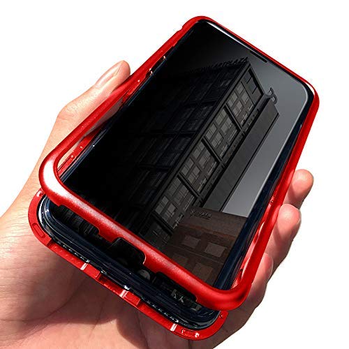 TaiY Privacy Magnetic Case - Clear Double Sided Tempered Glass [Magnet Absorption Metal Bumper Frame] Thin Anti-Spy 360 Full Protective Phone Cover for Samsung Galaxy Note 10 Plus/Note 10+ - Red