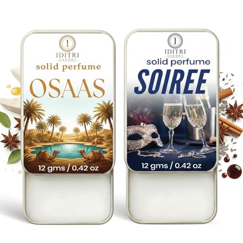 Image of IDITRI EXPORT Solid Perfume |Soiree&Osaas Alcohol Free Wax Perfume Balm, Long Lasting | Pocket Tin 12g, Pack Of 2| Non Greasy Smooth Glide, Travel Friendly Men And Women