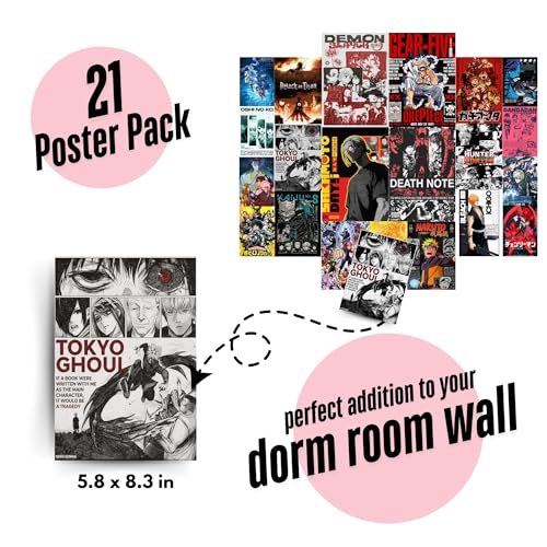 Image of Yellow Town India Ultimate Shonen Saga Wall Set - Anime Poster Kit (21 Multi-Sized Posters A4, A5, A6) | 300 GSM Prints | Wall Collage with Free Adhesive | Anime Room Decor for Men, Boys & Otaku Fans