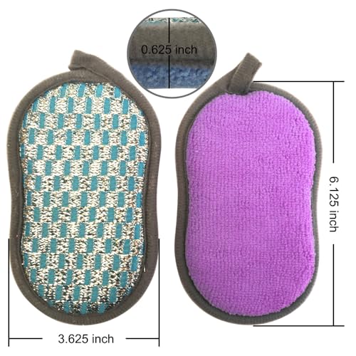 Image of Multi-Purpose Scrub Sponges for Kitchen Scrub-it-Non-Scratch Double-Side Double-Effect Microfiber Sponge Along with Heavy Duty Scouring Power-Effortless Cleaning of Dishes Pots Pans Pack of 6 (Purple)