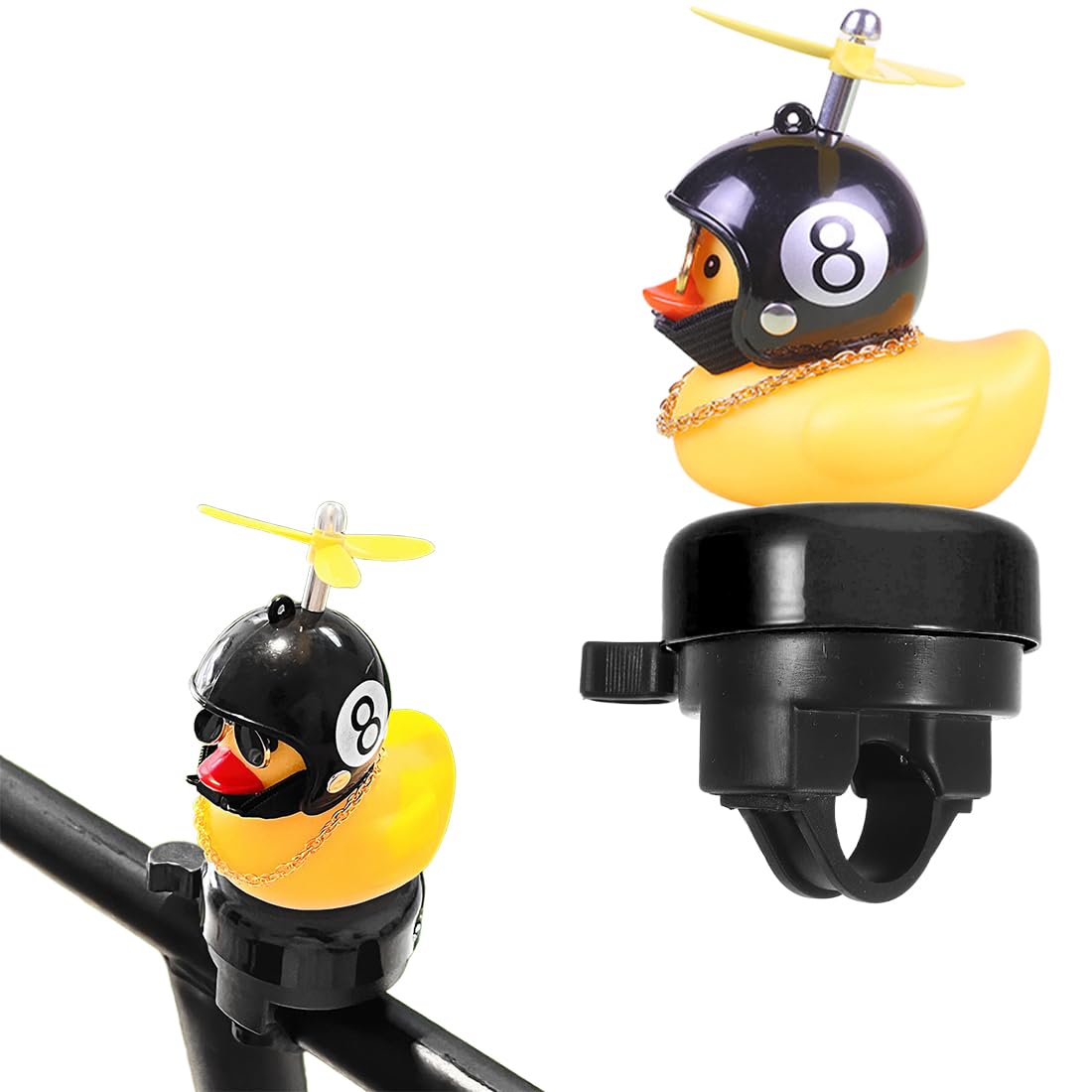 Rubber Duckling Bike Bell with Helmet & Propeller, Nice - Loud Sound, Cycling Accessory for Scooter, Tricycle, Birthday Gift for Children & Adults