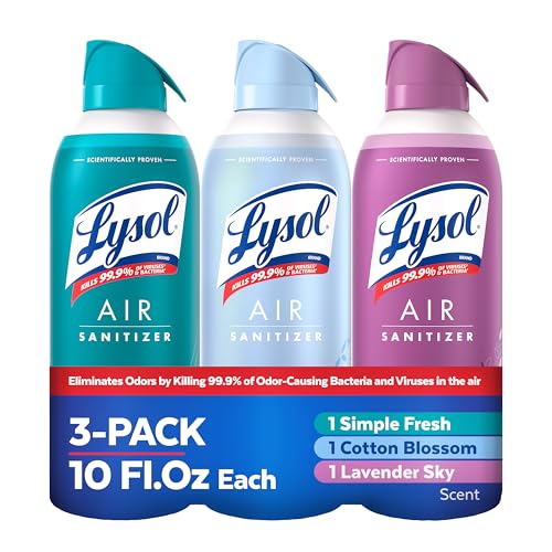 Lysol Air Sanitizer Spray with Bacterial Odor Eliminator for Home & Office, Sanitizing Air Spray, Air Freshener Alternative, Simple Fresh + Cotton Blossom + Lavender Sky, 10 oz (Pack of 3)