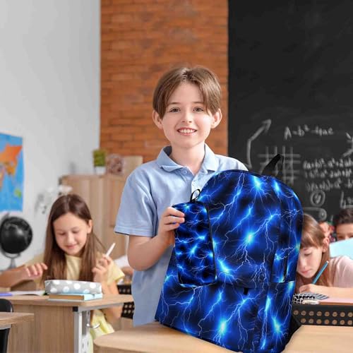 Image of Lightning Printed Backpack Set for Boys Kids, 3Pcs Bookbag with Pencil Case for Back to School, 17 Inch Lightweight Laptop Backpack with Lunch Bag for Mens Teens Office, High School