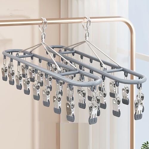 Niulab 2Pack Sock Dryer Clothes Drying Hanger with Clips Sock Peg Hanger for Washing Line Drip Airer Hanging Sock Rack for Socks Underwear Bras Baby Clothes (Grey)