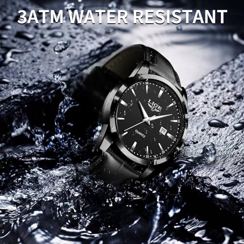 Image of LIGE Fashion Mans Wristwatch Date Luminous Dress Watch for Man Stylish Waterproof Quartz Wrist Watch Stylish Leather Watches for Men