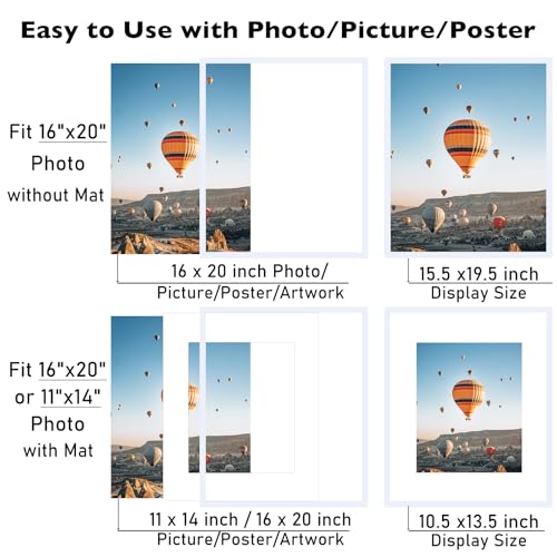 Image of JCJMY 16x20 Picture Frame with 11x14 Mat, Display Photo 11x14 with Mat or 16 x 20 Without Mat, Wall Hanging Large 16 by 20 Poster Frame with Plexiglass, White