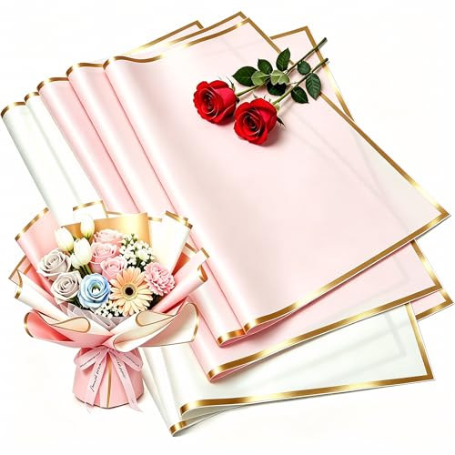NETFLO 40 Blatt Blumenpapier wasserfestes Blumen papier (Rosa und weiß) 58 x 58 cm Blumenstrauß Papier für Blumensträuße Floristik DIY Basteln Muttertag Hochzeiten und Geburtstagsgeschenke