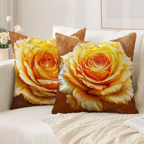 Housse coussin imperméable 75x75cm avec fermeture éclair invisible lin jaune lot de 2 A-533 - 3