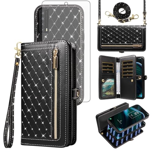 Housse portefeuille TCL Stylus 5G zippée et détachable avec bandoulière réglable et porte-cartes