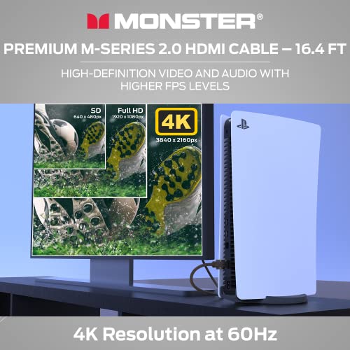 Image of Monster M-Series Certified Premium HDMI Cable 2.0, 25 Gbps High-Speed, 4K UHD 60Hz, Duraflex Jacket, Triple-Layer Shielding, Gold-Plated V-Grip Connector, 16.4 ft