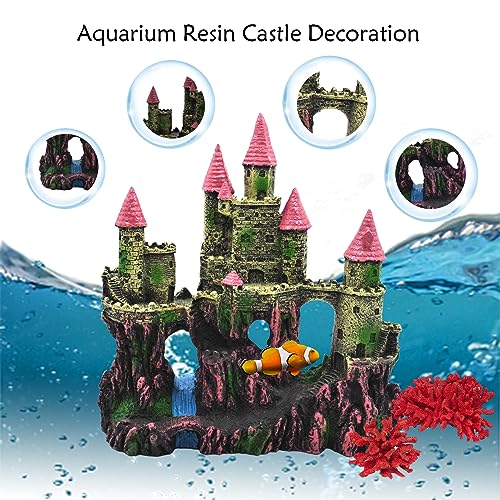 Aquarium Castle Decorations, Resin Castle for Fish Tank with Randomly Color Plants Decor Accessories for Freshwater and Saltwater Fish Tanks (Pink) - Image 4