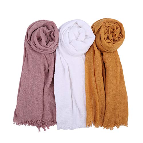 YLhighton Women Scarve Shawl for All Season 3PCS Scarfs Wrap Head Scarf Turban Hijab Scarf (2003 Light Purple White Yellow)