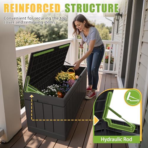 Greesum 82 Gallon Resin Deck Box Large Outdoor Storage for Patio Furniture, Garden Tools, Pool Supplies, Weatherproof and UV Resistant, Lockable, Black - Image 6