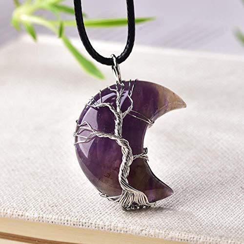 DANHUI Schmuck 1 stück Natürlicher Kristall Anhänger Baum des Lebens Mondform Reiki Polierter Energie Mineral Schmuck für Paare Schmuck (Color : Amethys) Cover