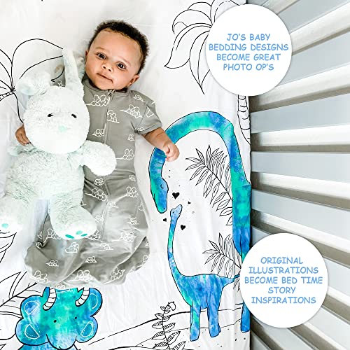 Image of JumpOff Jo - Fitted Crib Sheet, Super Soft Breathable 100% Cotton Baby Crib Sheet for Standard Crib Mattresses and Toddler Beds, 28 in. x 52 in. - Blue Dinosaur