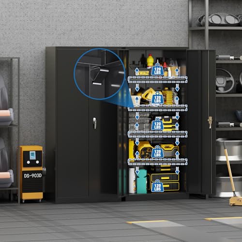 SUPEER Metal Storage Cabinet with 2 Door and 4 Adjustable Shelves,180CM Tall Steel Cabinet for Warehouse,Garage,Home,Office,Easy Assemble Required(Black) - Image 5