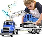 DOWELLIN Transports Trucks Kids Toys, 22' Large Semi Truck Toy Carrier and Excavator Truck with Sound&Light,Friction Powered Cars Toys Birthday for Boys Girls 3 4 5 6 7 8