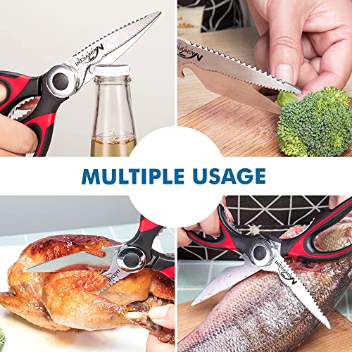 Image of Kitchen Scissors, Heavy Duty Shears with Safety Cover, Soft Grip, for Meat, Poultry, Herbs Cutting, Bottle and Jar Opener (Red)