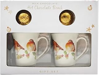 Lesser & Pavey Christmas Winter Robins Set of 2 Mugs with Hot Chocolate Bombs - Gift Idea for Christmas Xmas - Robin Themed Mug, UK Design, Hot Drinks, Tea Coffee - Christmas Drinkware - Christmas Mug