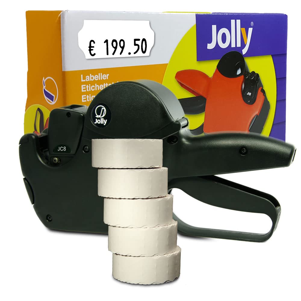 Preisauszeichner Set Jolly C8 inkl. 5 Rollen 26x12 Preisetiketten - weiss ablösbar | MHD Datumsauszeichner | HUTNER